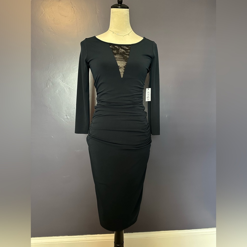 VELVET BY GRAHAM & SPENCER Bodycon 3/4 Sleeve Stretch Midi Dress NWT Size XSmall